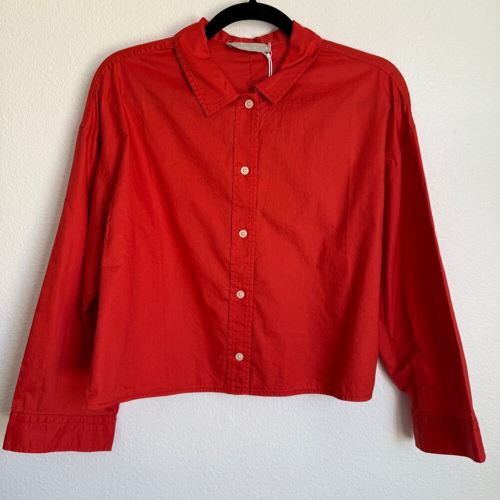NWT Everlane Woven PJ Top Red Orange Button Down Shirt Cotton Sz XS